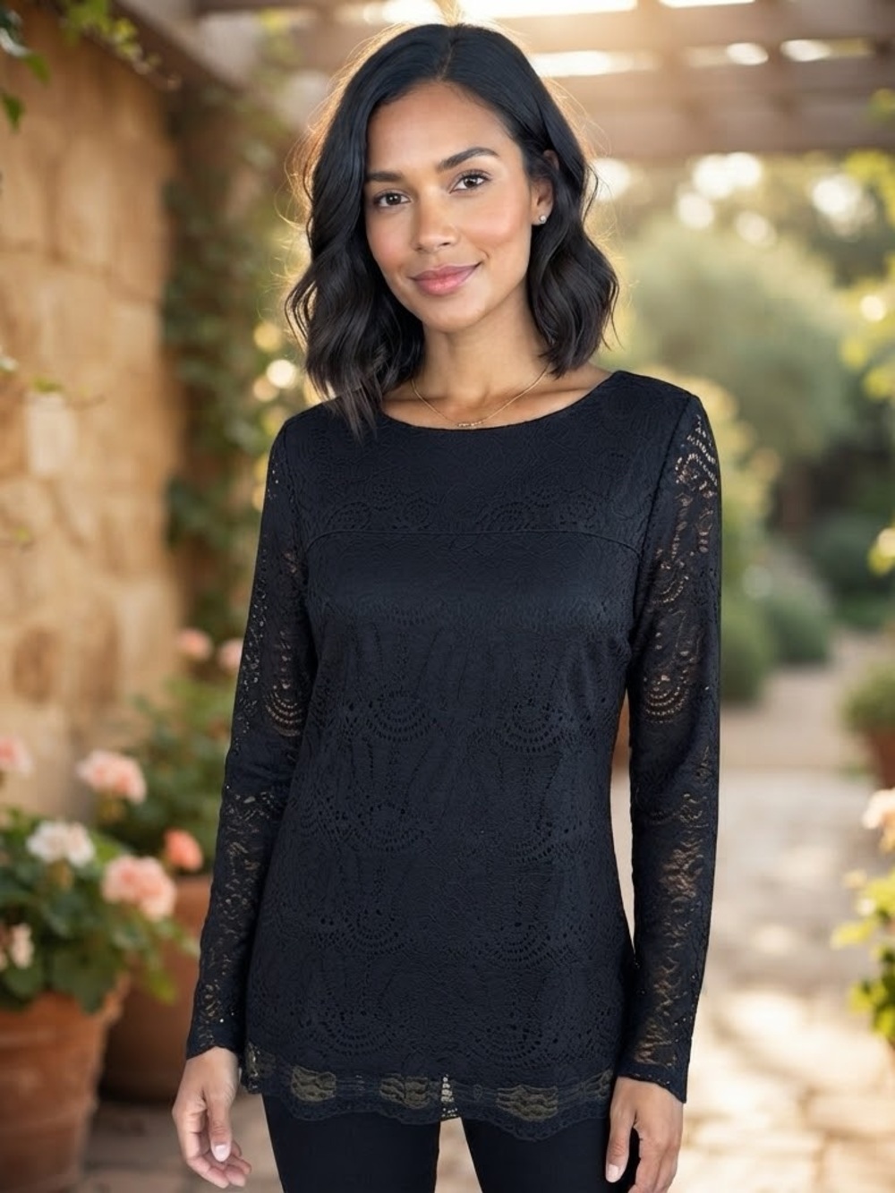 NWT ADIVA Black Lace Boatneck Long Sleeved
Blouse size Large.